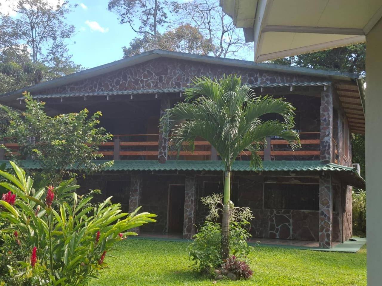 Garden with palm trees and the main house